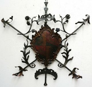 Rare Late 17th.  C.  Wrought Iron Coat Of Arms Wall Hanging