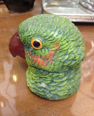 & Antique 19th C.  Hand - Painted Bronze Parrot Inkwell 3