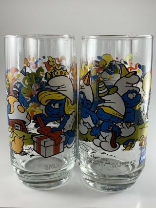 Set Of 4 Vintage 1983 Smurf Drinking Glasses Peyo Wallace Berrie Hardees