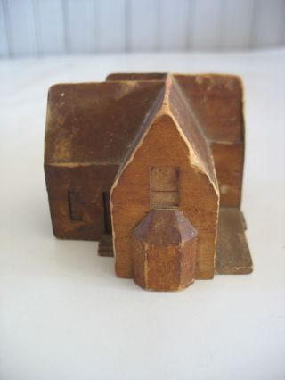 Primitive Vintage Folk Art Handmade Wood Block House Miniature Toy Architecture