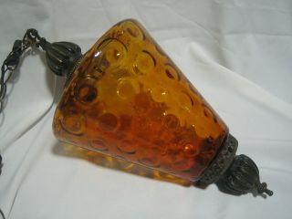 Vintage Mid Century Amber Glass Swag Ceiling Light Lamp 60s 70s