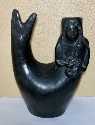 Vintage Mermaid Oaxaca Black Clay Barro Negro Pottery Vase