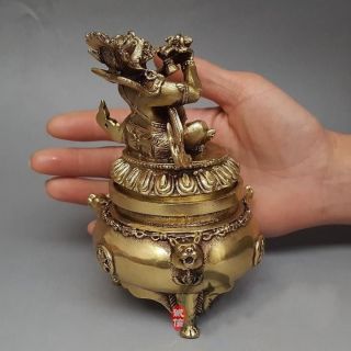 Antique China Buddhism Vajra King Kong Mahakala Brass Statue Incense Burner 2