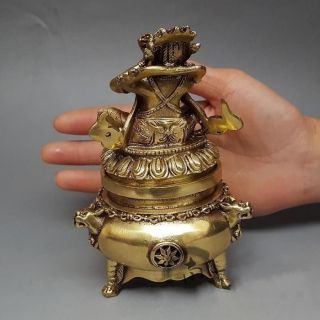 Antique China Buddhism Vajra King Kong Mahakala Brass Statue Incense Burner 3