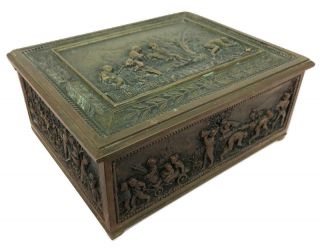 Large Antique French Victorian Louis Xvi Bronze Ormolu Chest Jewelry Casket Box