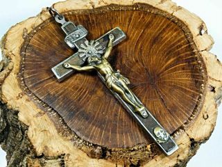 Antique 19th Century Cross Priest Nun Crucifix Catholic Ebony Wood Bronze
