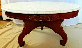 Vintage Rose Mahogany Kimball Oval Coffee Table With Marble/granite Top