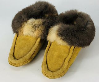 Authentic Handmade Native Leather Moccasins Fur Trimmed Men’s Size 12