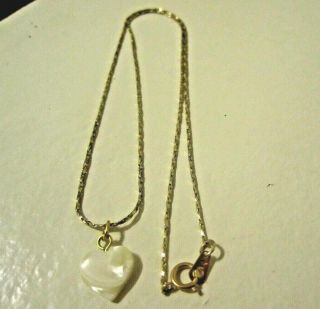 Vtg 14k Yellow Gold Carved Mother Of Pearl Heart Fine Estate Pendant Necklace