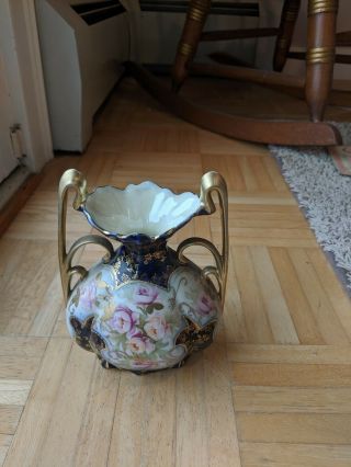 Vintage Royal Coburg 2 Handle Hand Painted Vase Made In Germany -