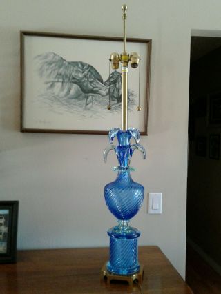 Marbro Company Rare Vintage Murano Blue Venetain Glass Lamp " Award Winner "