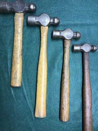 Vintage Heller Ball Peen Hammers 4 Tools Black Smith Metal Fabrication 32 - 8oz