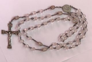 Vintage Sterling Silver Crystal Beads Rosary 23” Crucifix Cross Catholic