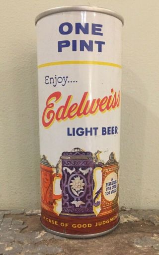 Edelweiss Light 16oz Straight Steel Pull Tab Beer Can Air Can No Zip