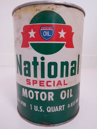 Vintage Interstate Oil National Special Motor Oil Empty Cardboard Can