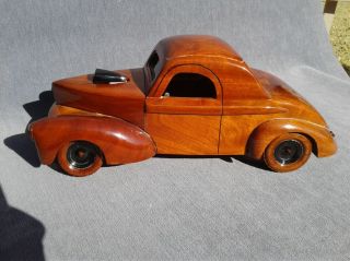 Vintage Wooden Handcrafted Classic Car Model Handmade,  Hardwood 15.  5 " Long
