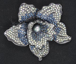 Rare Vintage Joan Rivers Elegance In Bloom Pave Orchid Pin Brooch 3 "