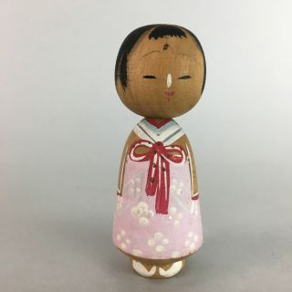 Japanese Kokeshi Doll Vtg Wood Carving Figurine Kimono Hakama Girl Kf164