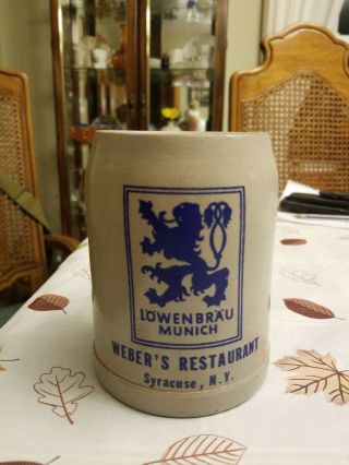 Lowenbrau Munich Beer Stein Syracuse,  N.  Y.  Stoneware Ceramic Webers Restaurant