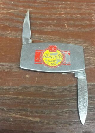 Vintage Zippo Pocket Knife & File Advertised Chappell’s Dairy Inc.