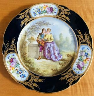 Rare Antique Sevres Chateau Des Tuileries 1844 Cabinet Plate Signed Watteau