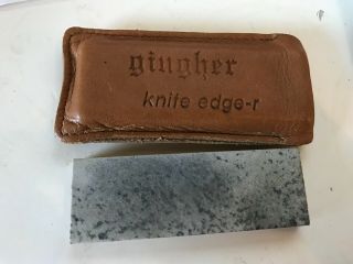 Vintage Gingher Knife Edge - R Sharpening Stone Whetstone In Leather Case