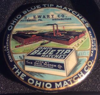 Vintage Ohio Blue Tip Matches The Ohio Match Co.  Round Mirror