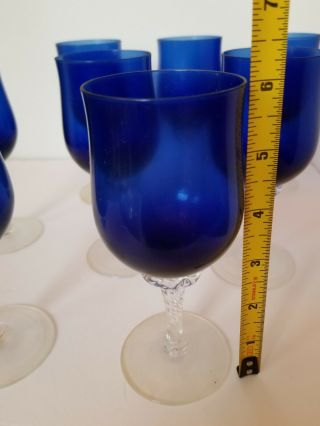 8 VINTAGE Celebrity Cambridge Cobalt Blue,  Twist Stem Wine Goblets - West Germany 2