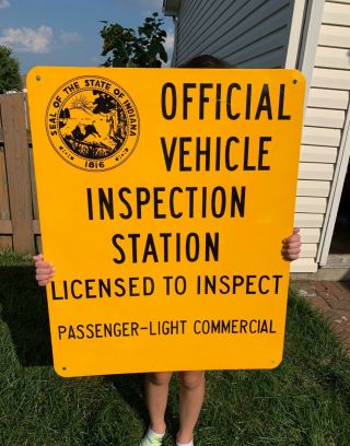 Vintage Indiana Inspections Metal Sign Double Sided Gas Station Oil Auto