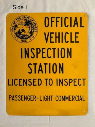 VINTAGE INDIANA INSPECTIONS METAL SIGN DOUBLE SIDED GAS STATION OIL AUTO 2