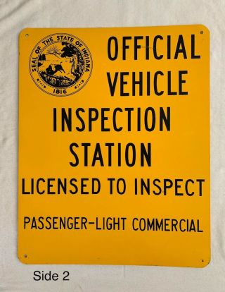 VINTAGE INDIANA INSPECTIONS METAL SIGN DOUBLE SIDED GAS STATION OIL AUTO 3