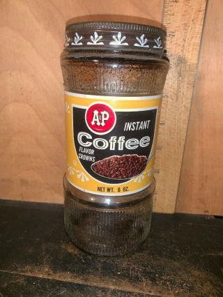 Vintage A&p Instant Coffee Glass Jar 6 Oz.  “flavor Crowns”