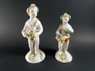 Two Antique English Bow Or Derby Porcelain Figures Of Putti Cupids 18th Century