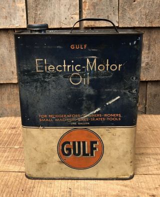 Rare Vintage Gulf Electric Motor Oil Gas Service Station 1 Gallon Can Sign