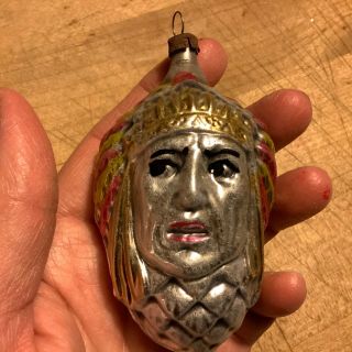 Antique Vtg Indian Chief Pine Cone German Glass Figural Christmas Ornament