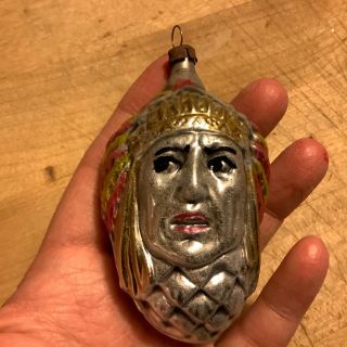 Antique VTG Indian Chief Pine Cone German Glass Figural Christmas Ornament 2