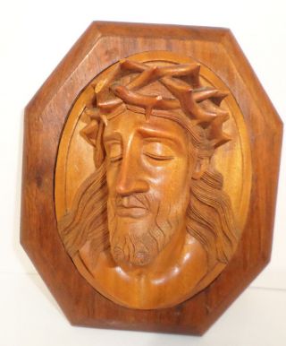 Jesus Hand Carved Wood Wall Plaque Made In 1937 Saigon Indochina Antique