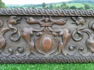 Magnificent Early 19thc Oak Carved Panel With Crest & Winged Griffins C.  1840