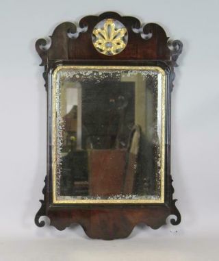 Rare 18th C American Queen Anne Mirror Carved Gilded Shell And Carved Crests