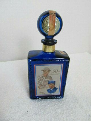 1969 Jw Dant American Legion 50th Anniversary Collectible Blue Decanter Bottle