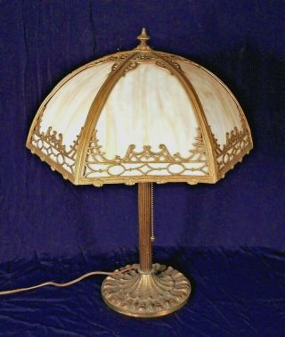 Antique Victorian Art Nouveau Miller Stained Slag Glass Dome Lamp