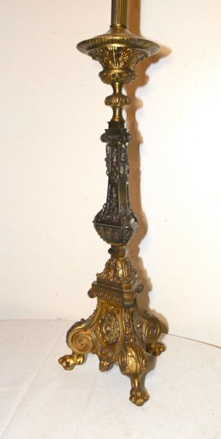 Huge Antique Ornate Patinated Gilt Bronze Tri Claw Footed Electric Table Lamp