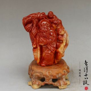 4.  3 " Exquisite China Hand - Carved Shoushan Stone Longevity Old Man Peach Statue