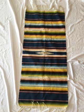 Vintage Mexican Saltillo Serape Blanket Wool Rug Textile Weaving Runner Boho