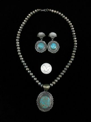 Vintage Navajo Necklace And Earrings Set - Sterling Silver And Turquoise