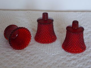 3 Vintage Red Hobnail Glass Votive Candle Holders Cups