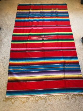 Vintage Serape Saltillo Southwestern Mexican Wool Blanket 48 " X84 "