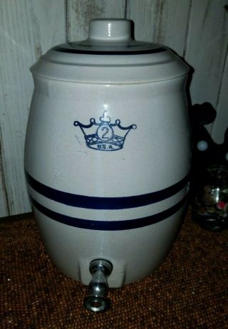 Vintage 2 Gallon Robinson Ransbottom Crown Stoneware Water Cooler W/spigot & Lid