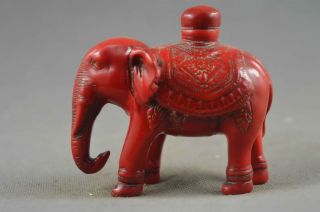 Ancient Collectable Handwork Old Coral Carve Elephant Auspicious Snuff Bottle
