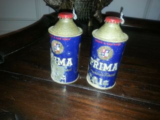 Two PRIMA ALE Cone Top IRTP Beer Cans Prima Brewing Chicago IL Caps 2